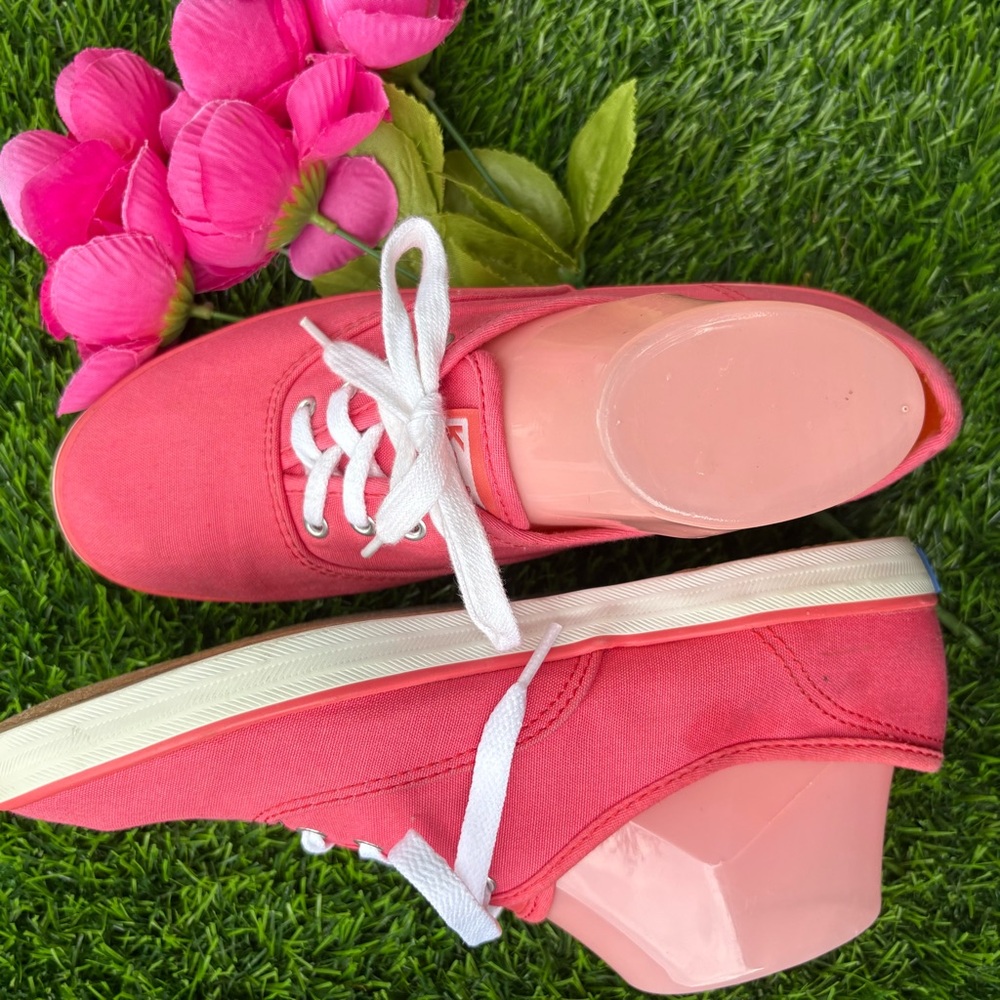 KEDS PINK ORANGE WATERMELON SINGLE DECKER LACE UP CANVAS SNEAKERS GUC 7.5